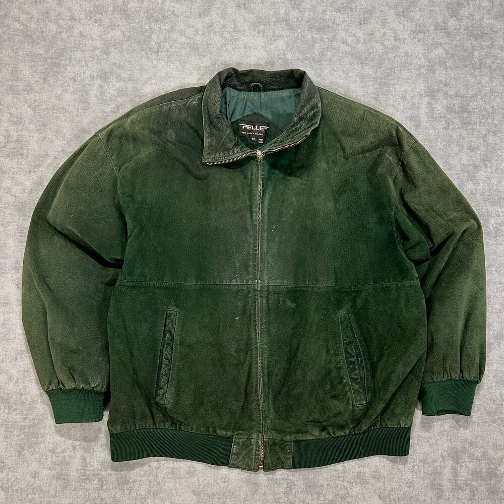 VTG 90s Pelle New York Milano green suede leather bomber jacket mens Medium